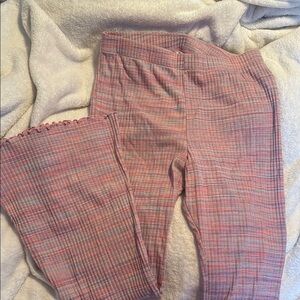 Pink Knit Striped Flare Pants